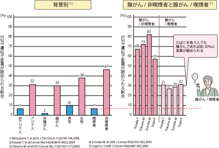 たばこを吸う人とEGFR遺伝子変異の関係